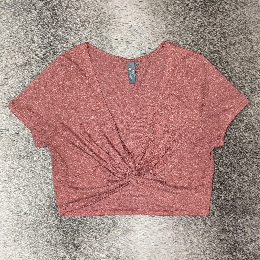 Sweaty Betty Arc Twist Front Crop Tee Linen Blend Rust Women's Large - Picture 4 of 8